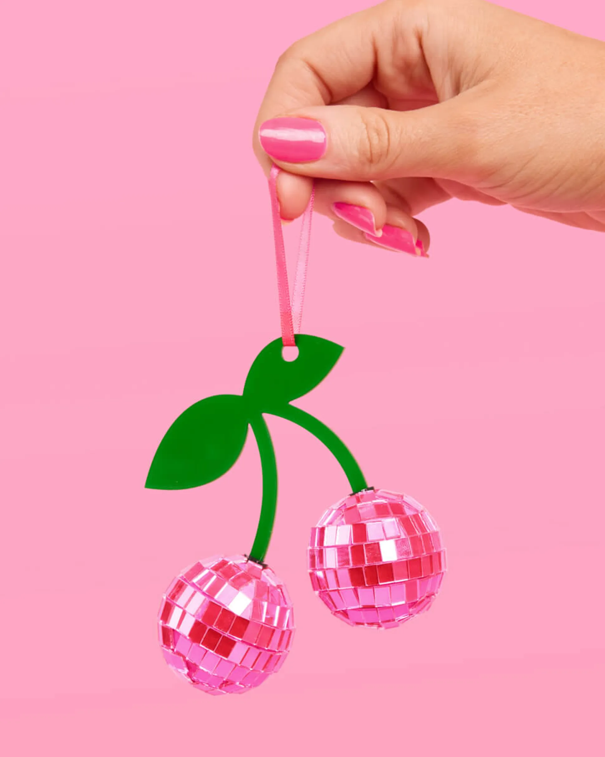 Disco Cherries Ornament - pink disco ornament