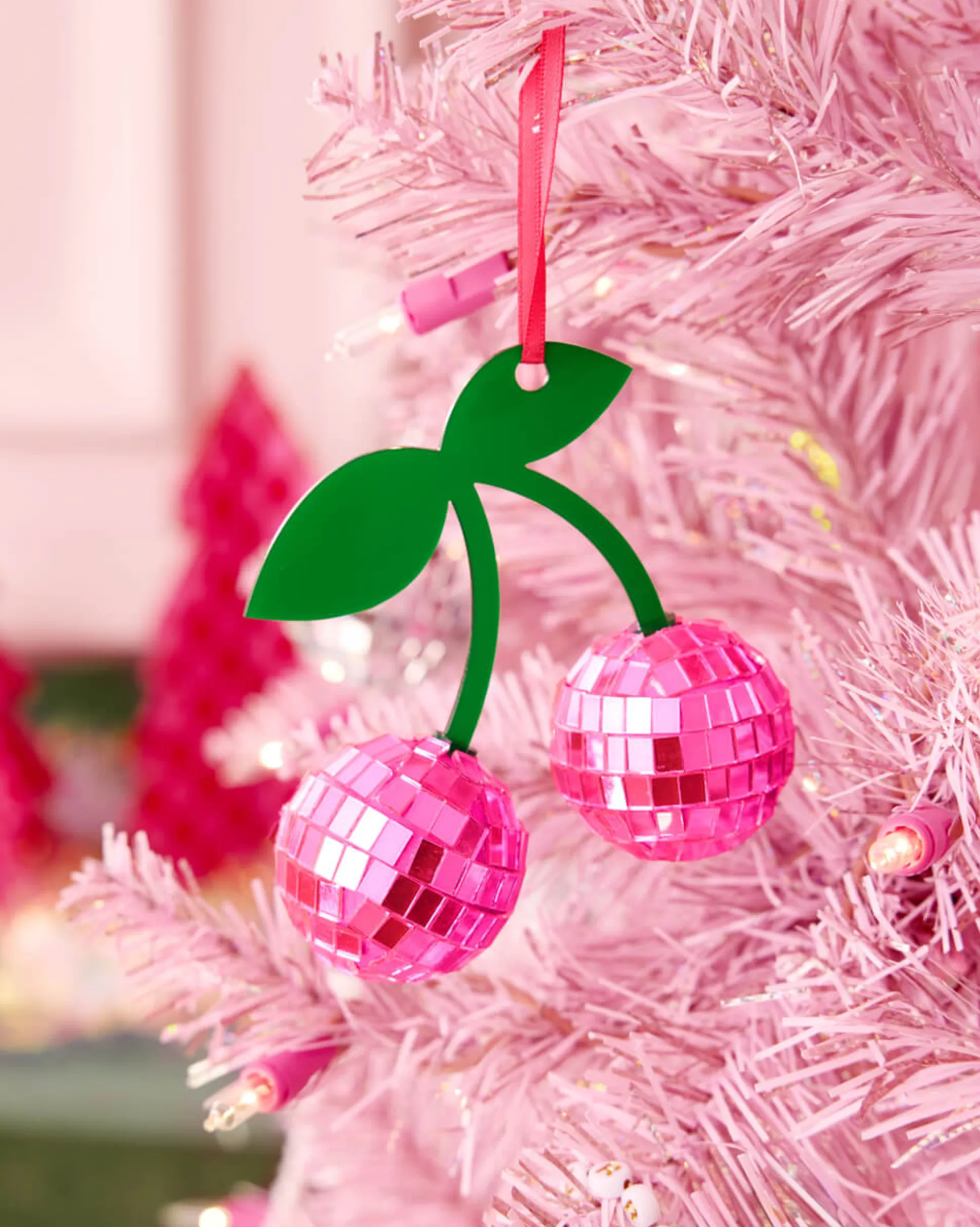 Disco Cherries Ornament - pink disco ornament