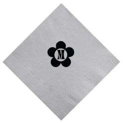 Disco Floral Initial Napkin, Black Foil