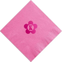 Disco Floral Initial Napkin, Fuchsia Foil