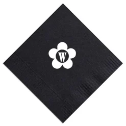 Disco Floral Initial Napkin, White Foil