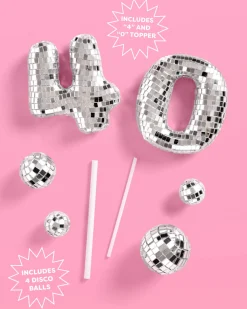 40 Disco Topper - 6 pc mirrored cake toppers