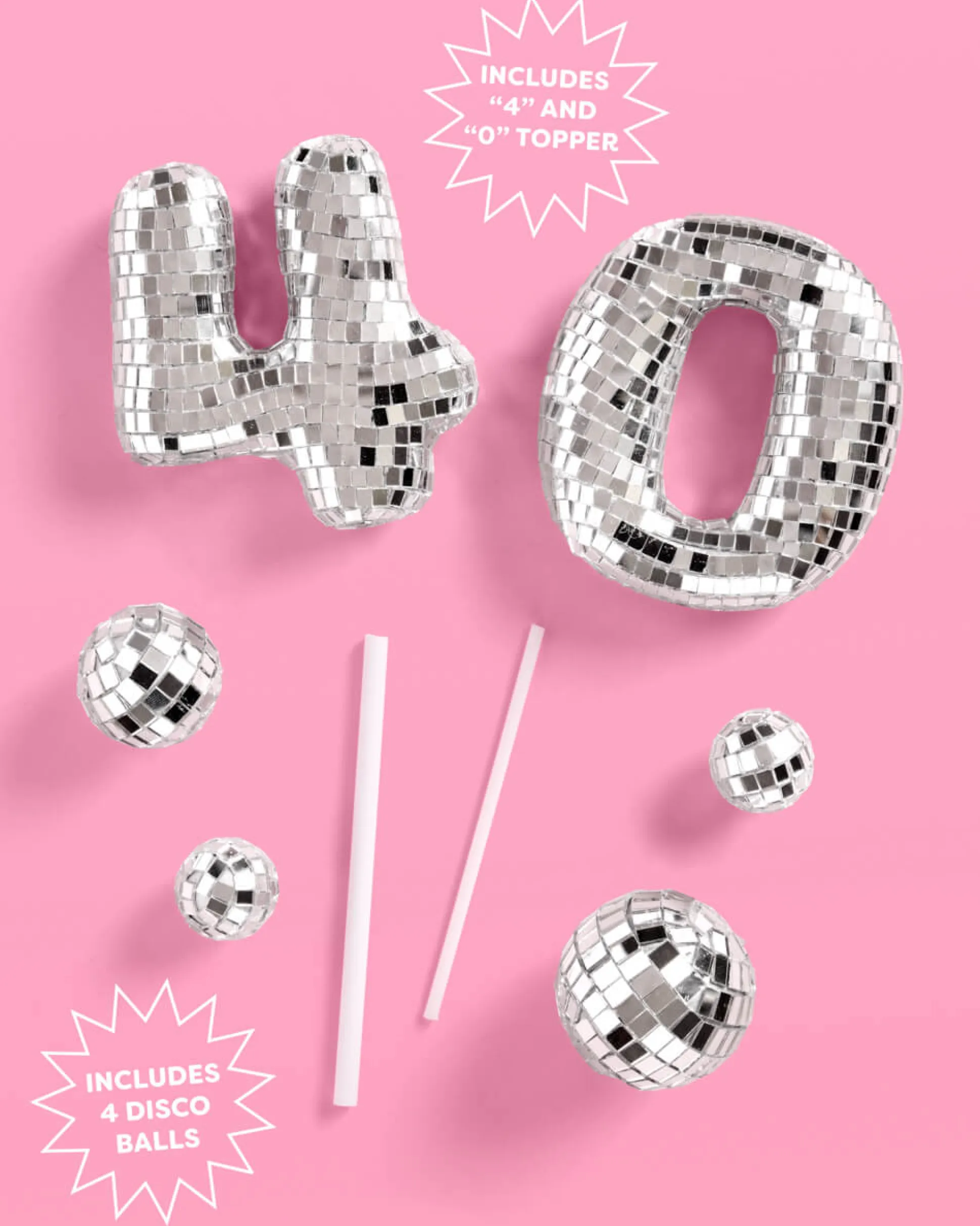 40 Disco Topper - 6 pc mirrored cake toppers
