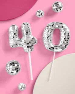 40 Disco Topper - 6 pc mirrored cake toppers