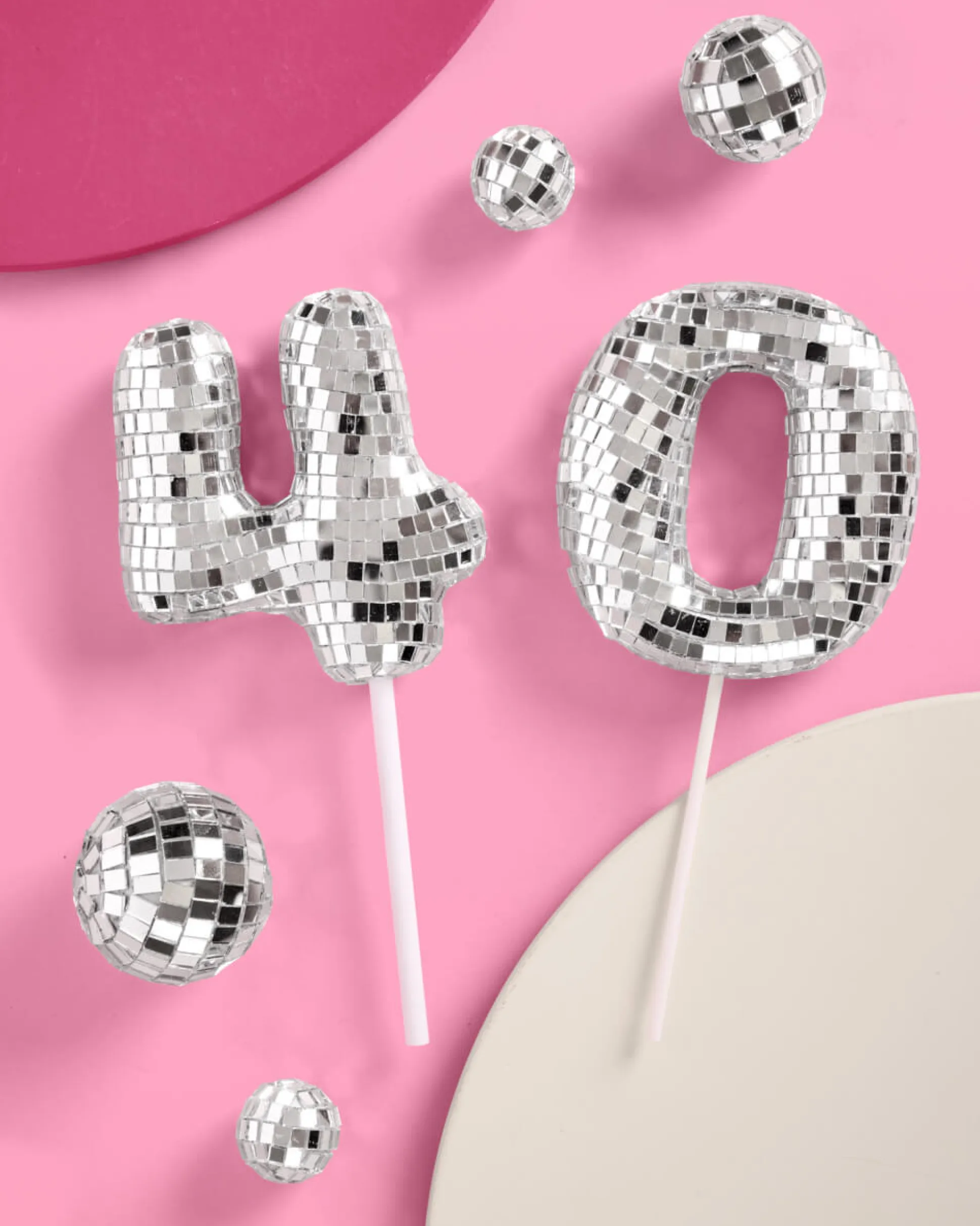 40 Disco Topper - 6 pc mirrored cake toppers