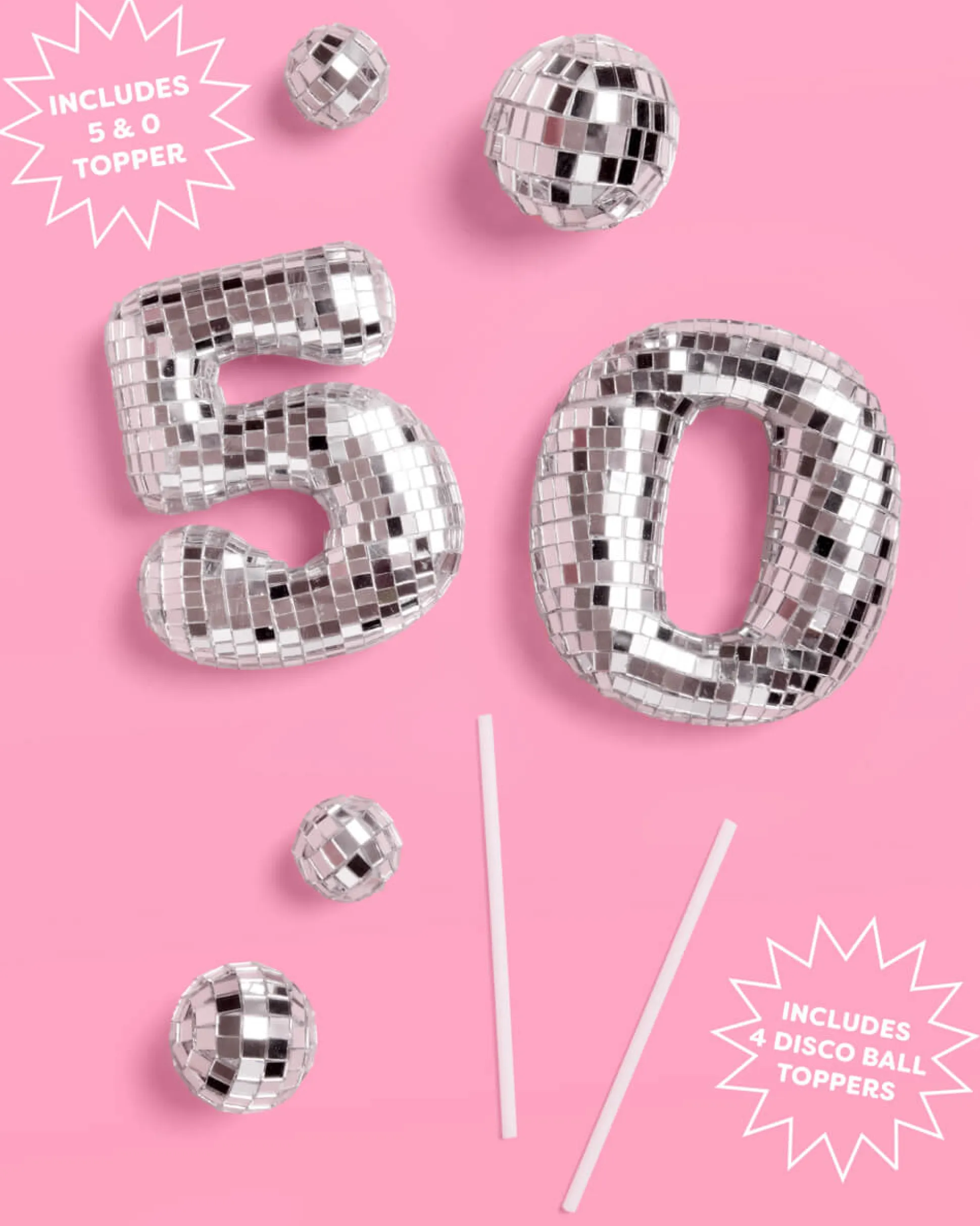 50 Disco Topper - 6 pc mirrored cake toppers