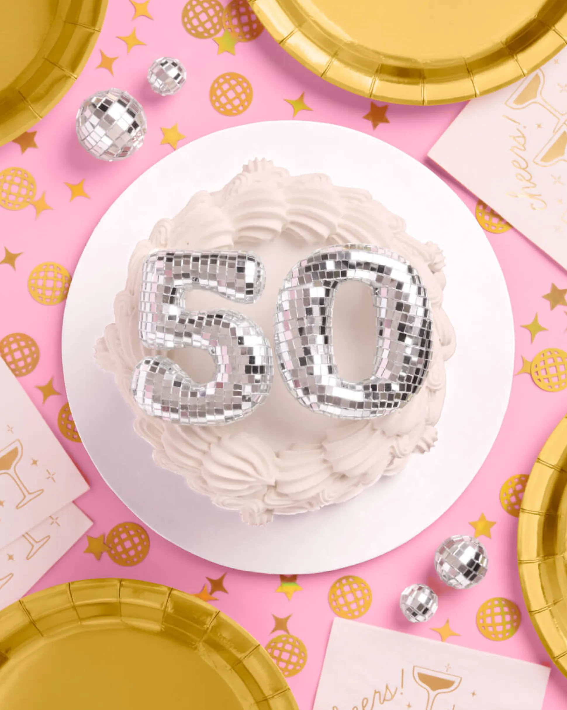 50 Disco Topper - 6 pc mirrored cake toppers