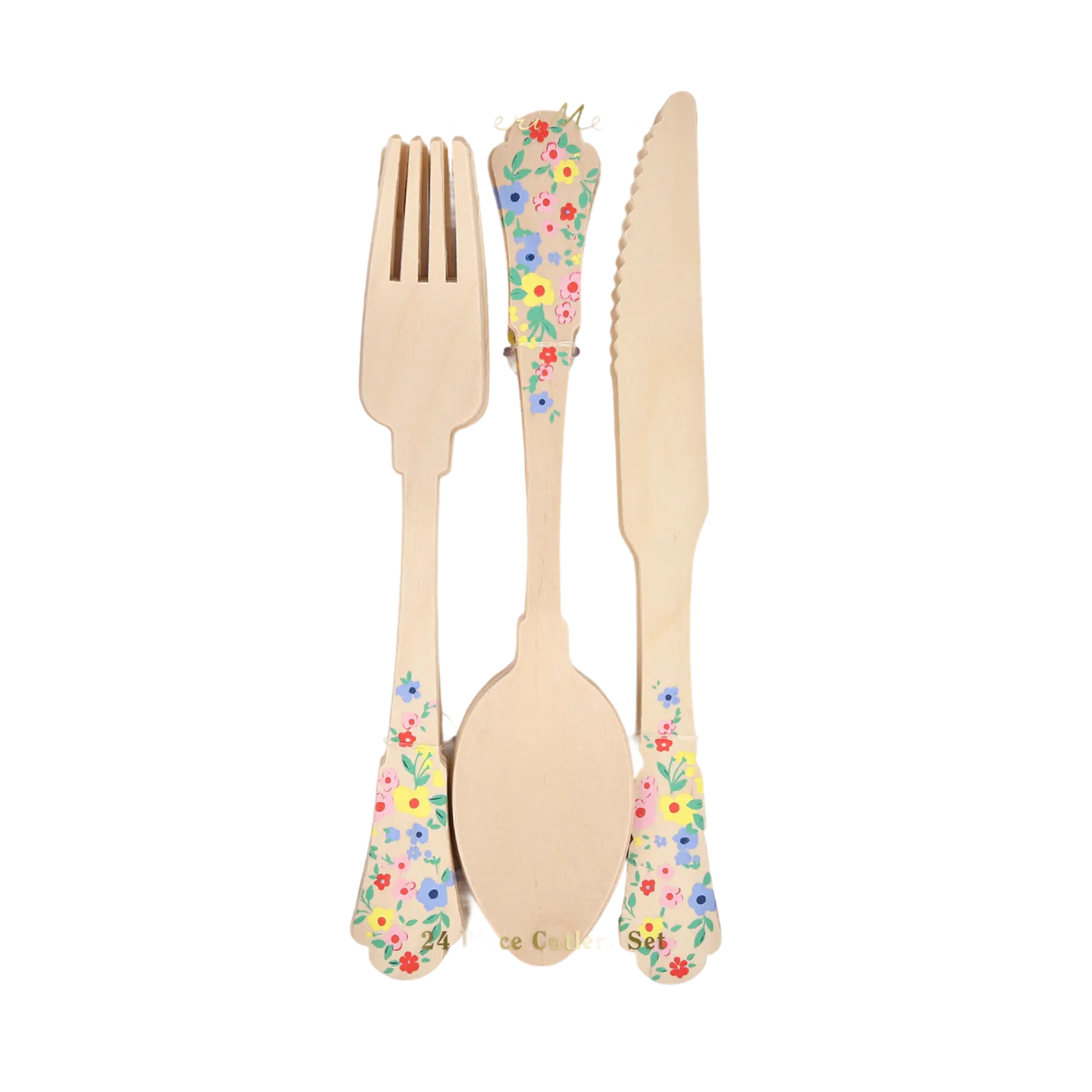Elegant Floral Wooden Cutlery, Pack of 24