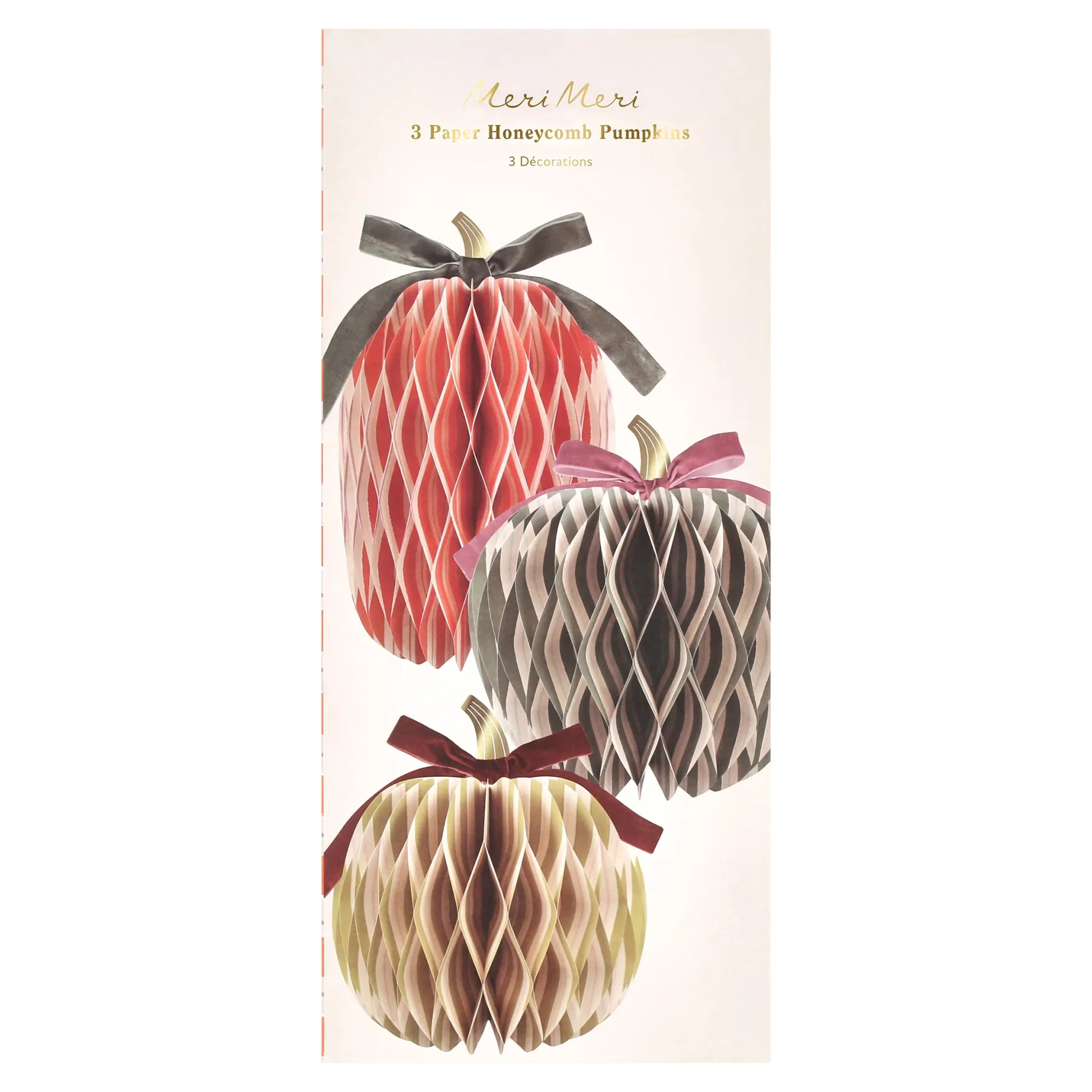 Fall Stripe Paper Honeycomb Pumpkins, Pack of 3