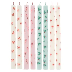 Festive Patterned Table Candles, Pack of 8