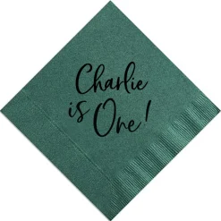 First Birthday Custom Napkin, Black Foil