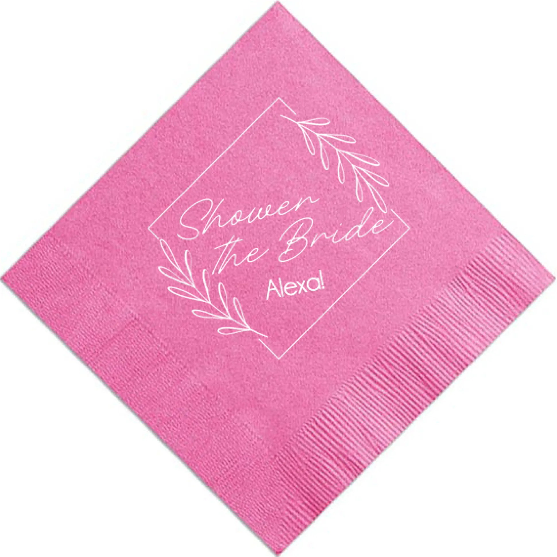 Floral Border Custom Napkin, White Foil