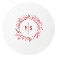 Floral Border Initials Coasters, Red Foil