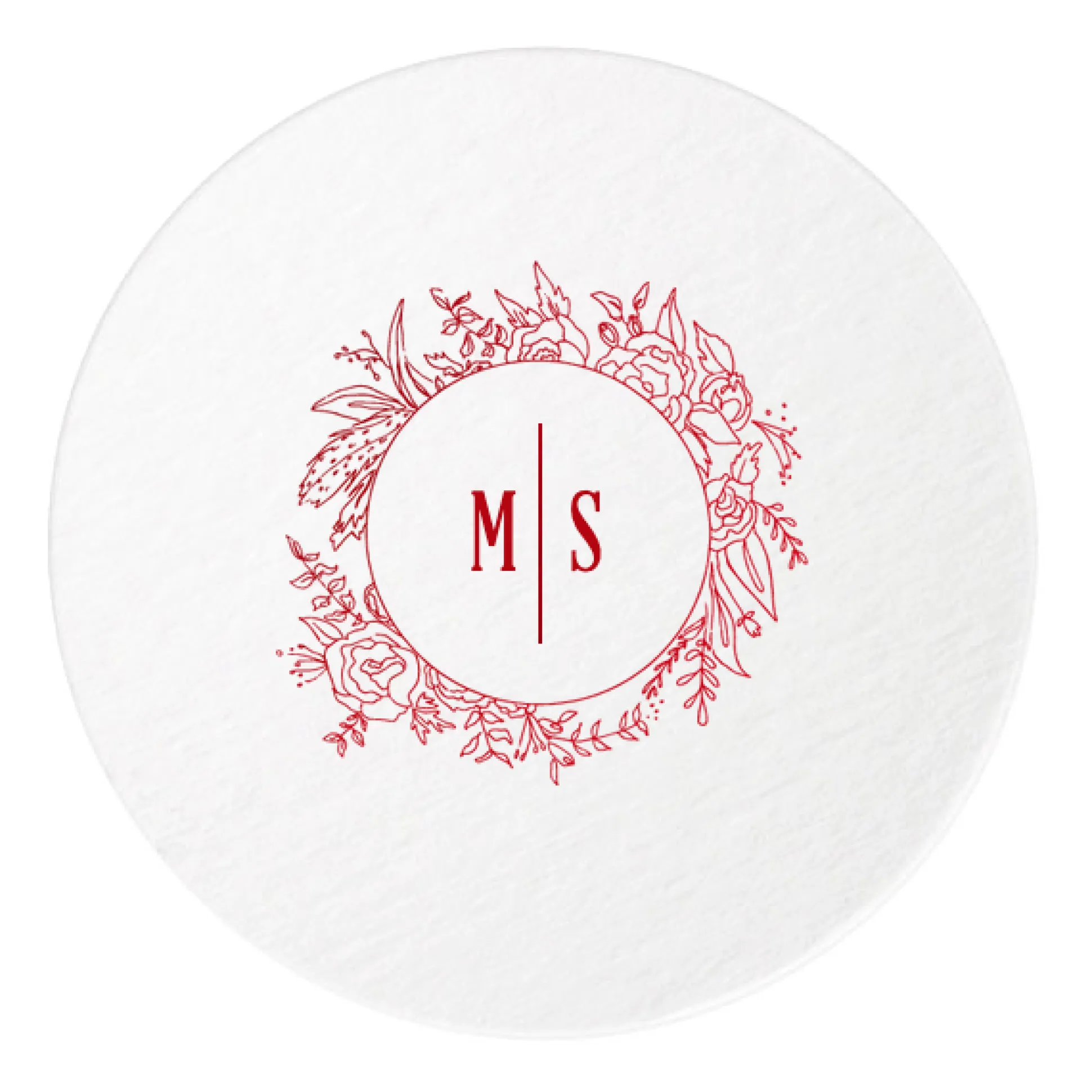 Floral Border Initials Coasters, Red Foil