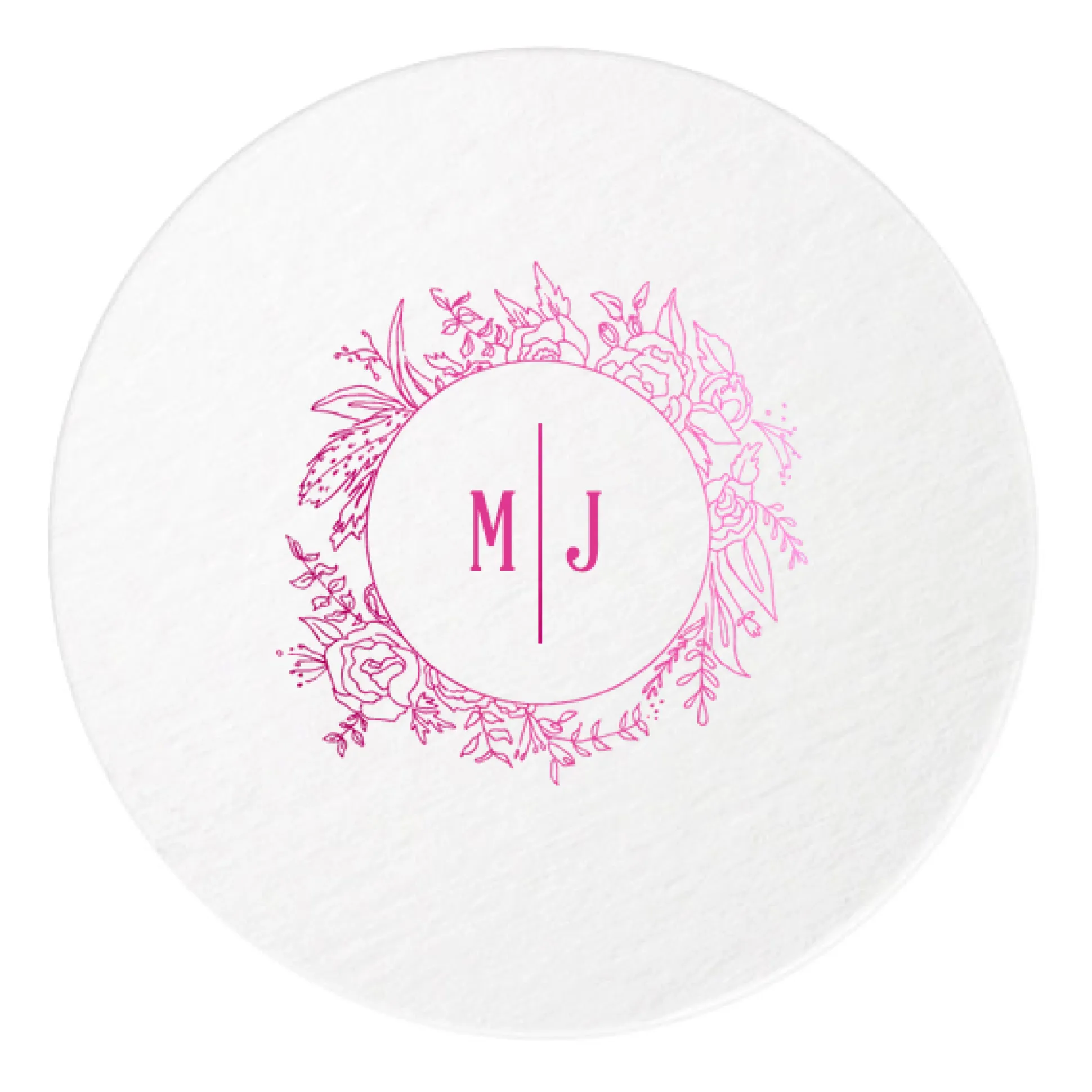Floral Border Initials Coasters, Fuchsia Foil