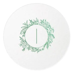 Floral Border Initials Coasters, Green Foil