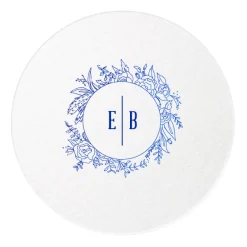 Floral Border Initials Coasters, Blue Foil