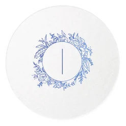 Floral Border Initials Coasters, Blue Foil