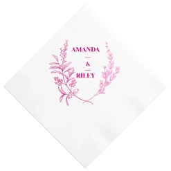 Floral Names Custom Cocktail Napkin, Fuchsia Foil