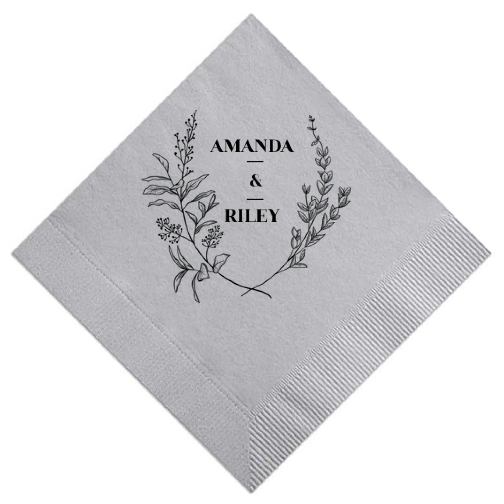 Floral Names Custom Cocktail Napkin, Black Foil