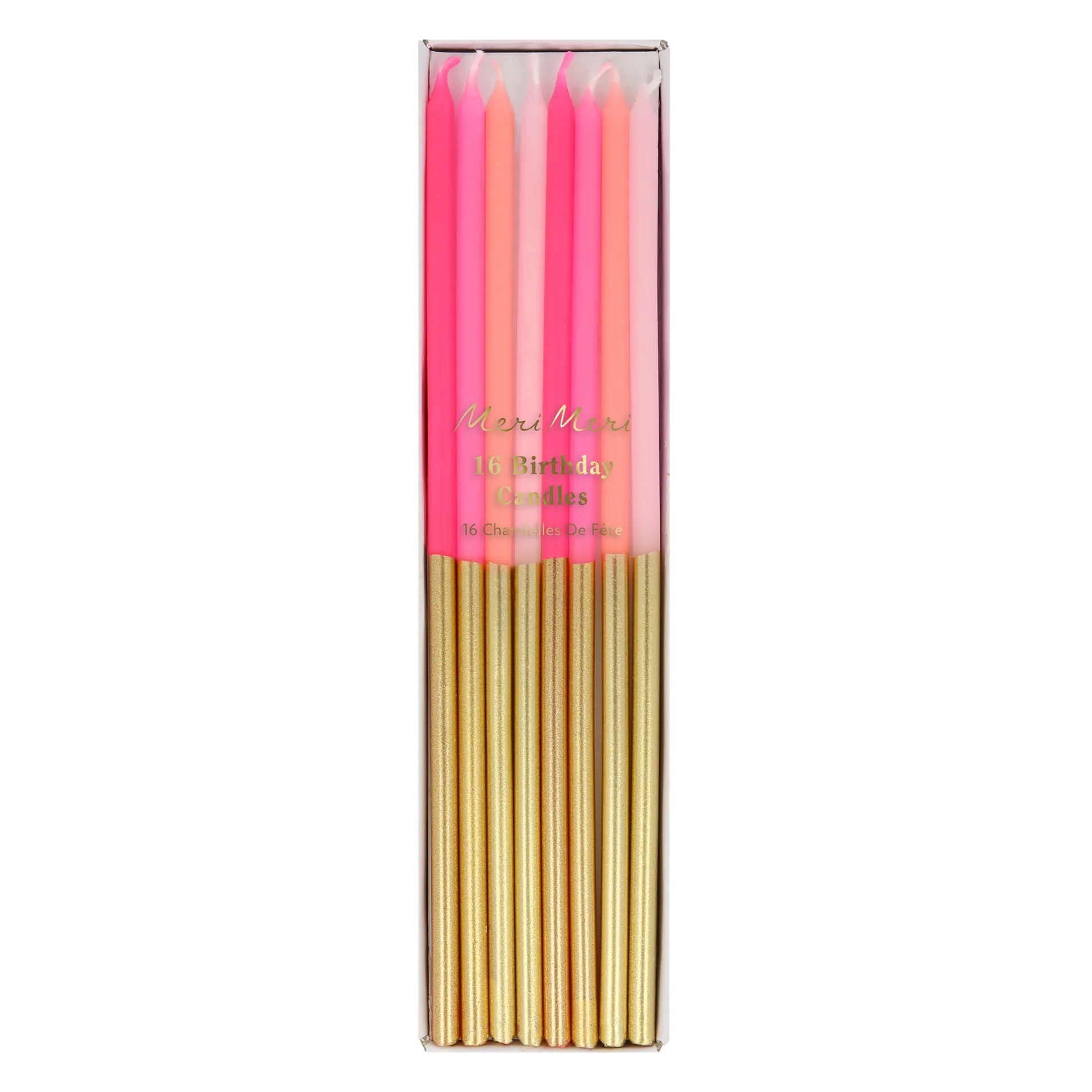 Gold Dipped Pink Mix Candles, Pack of 16