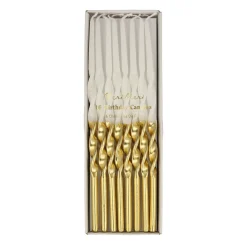 Gold Dipped Twisted Candles, Pack of 16
