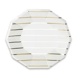 Gold Frenchie Striped Large Plates, Pack of 8
