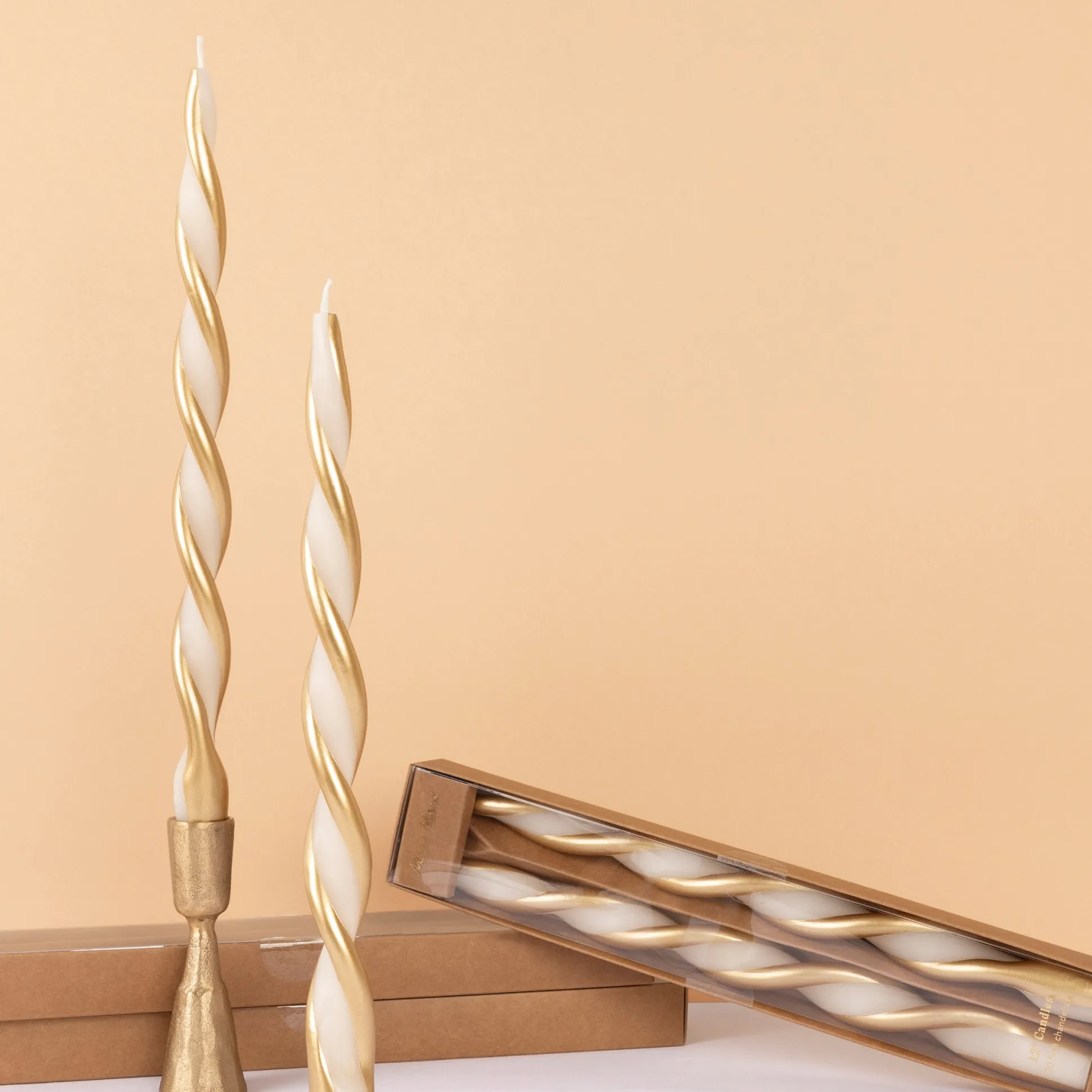 Gold Stripe Twist Candles, Pack of 2