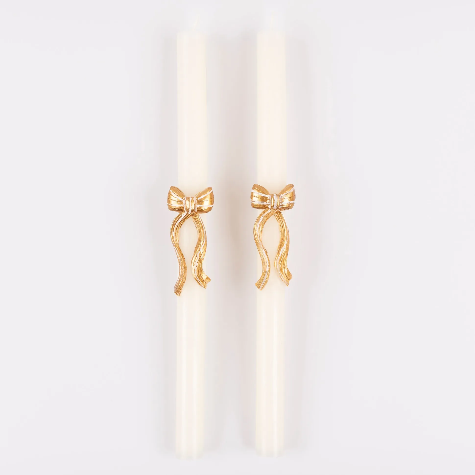 Gold Stripy Bow Table Candles, Pack of 2