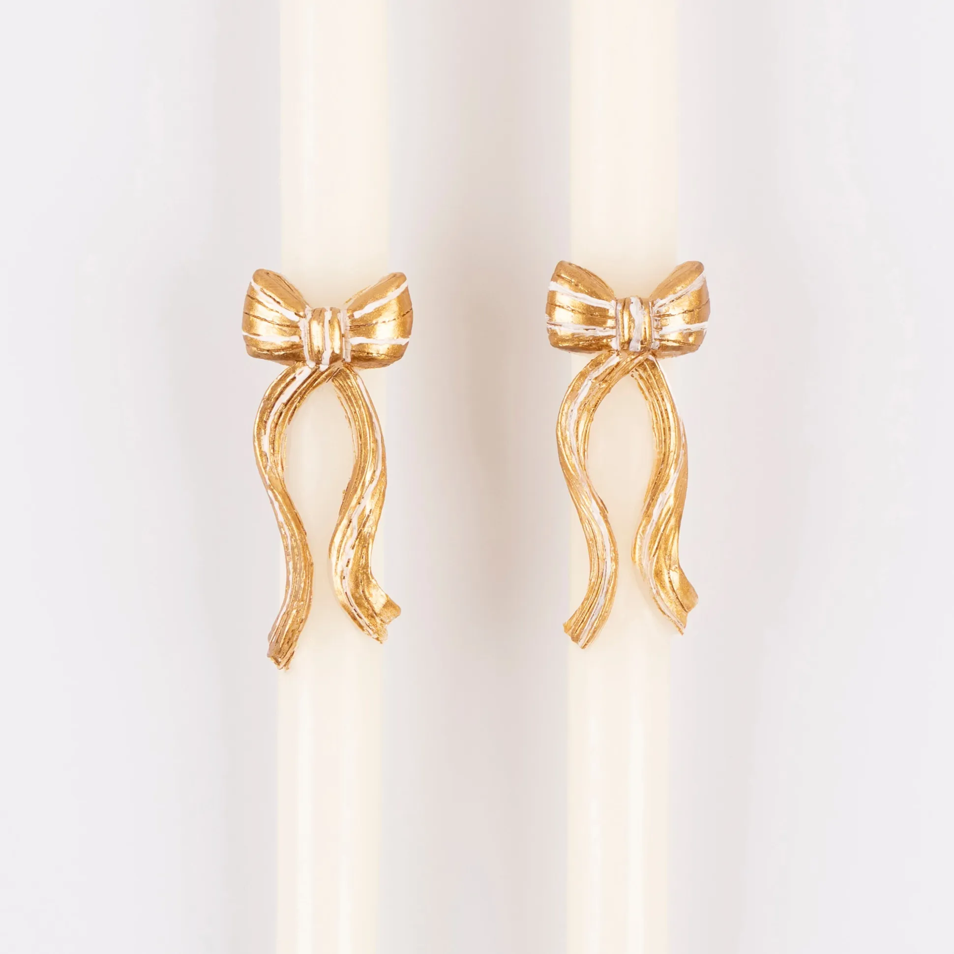 Gold Stripy Bow Table Candles, Pack of 2