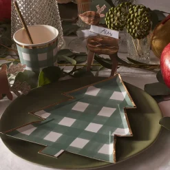 Green Gingham Tree Plates, Pack of 8