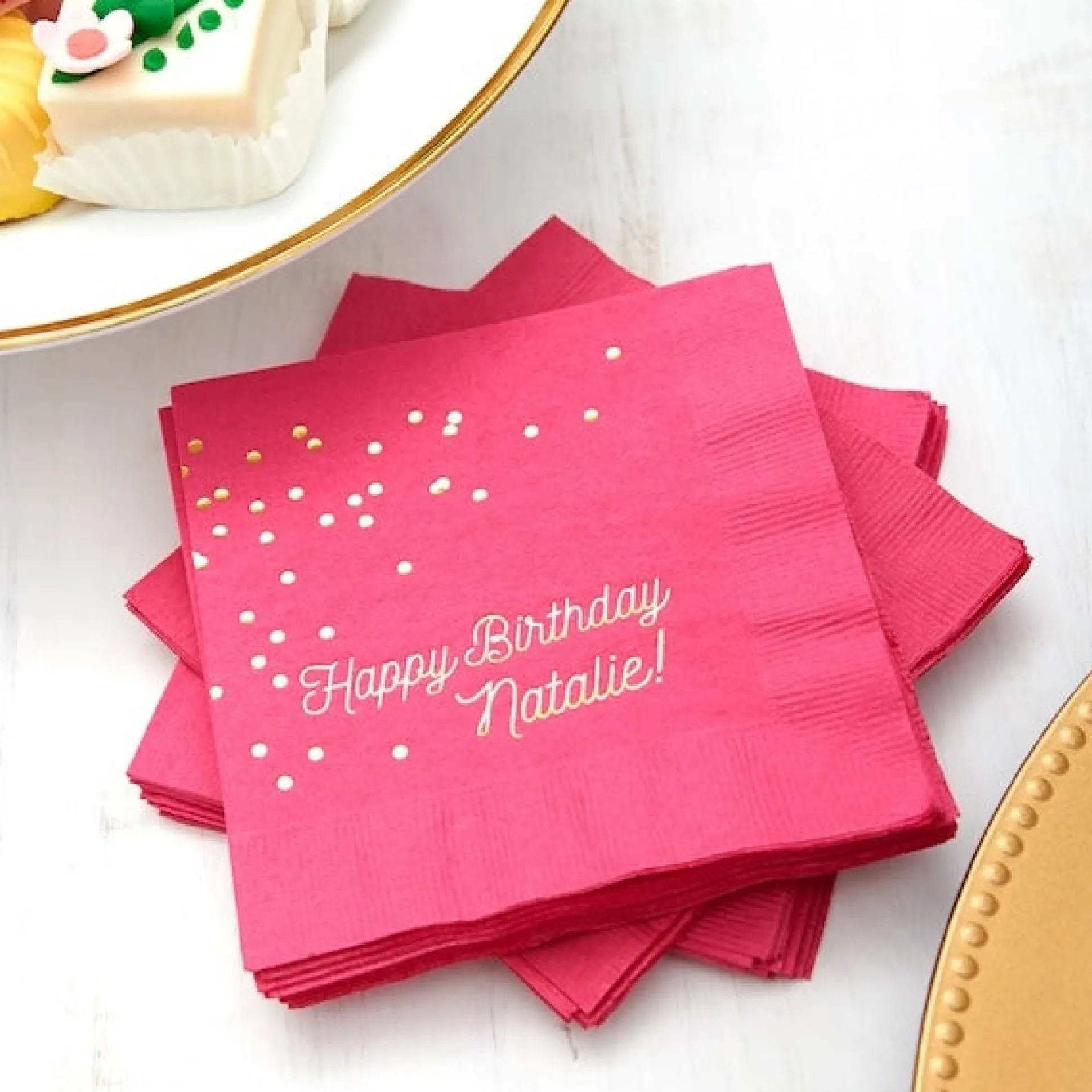 Happy Birthday Confetti Napkin, White Foil