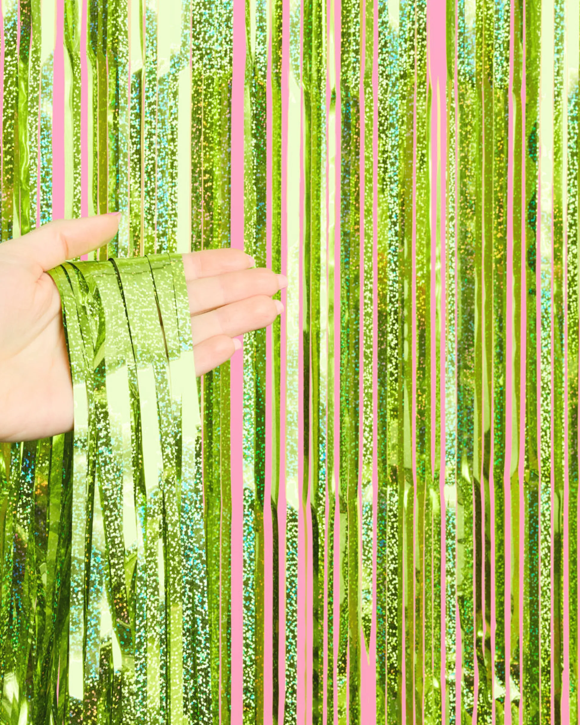 Limelight Curtain - holographic green foil curtain