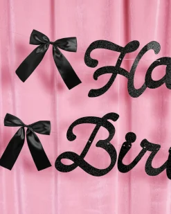 Little Black Bow Banner - black glitter banner