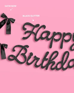 Little Black Bow Banner - black glitter banner