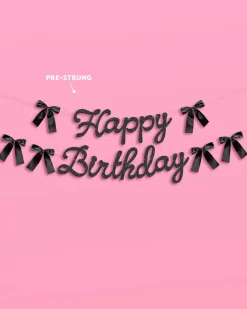 Little Black Bow Banner - black glitter banner