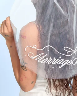 Marriage Material Veil - Embroidered Veil W/ Pearls