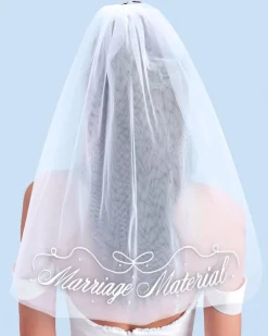 Marriage Material Veil - Embroidered Veil W/ Pearls