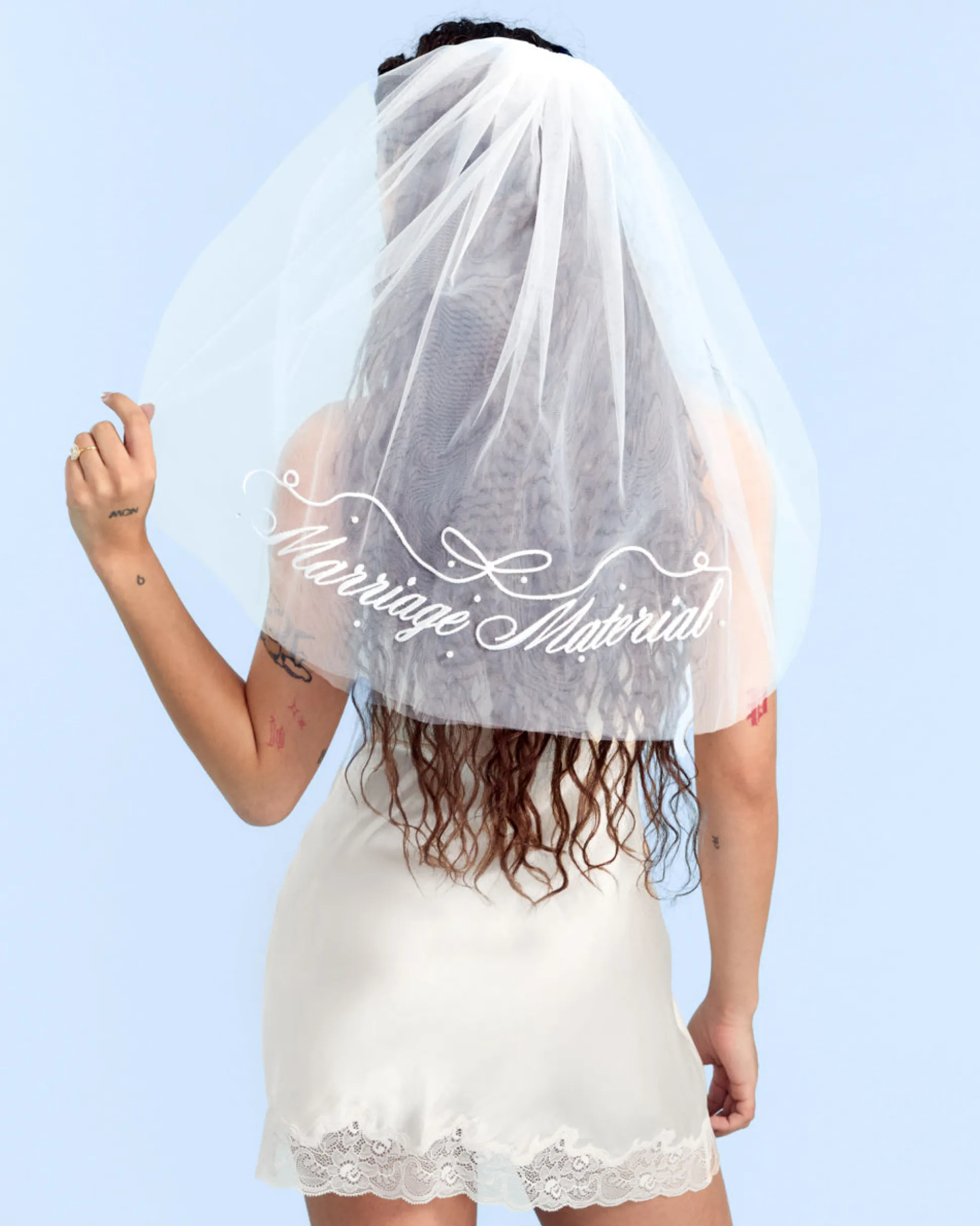 Marriage Material Veil - Embroidered Veil W/ Pearls