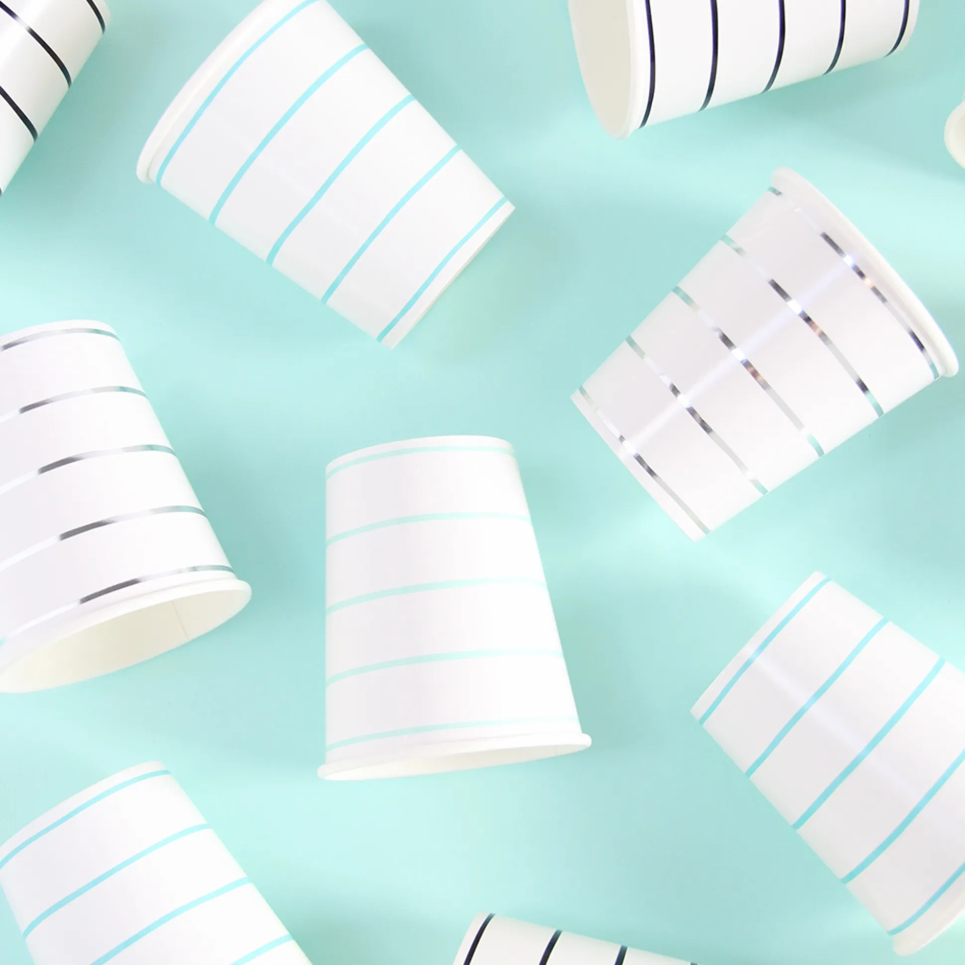 Mint Frenchie Striped 9 oz Cups, Pack of 8