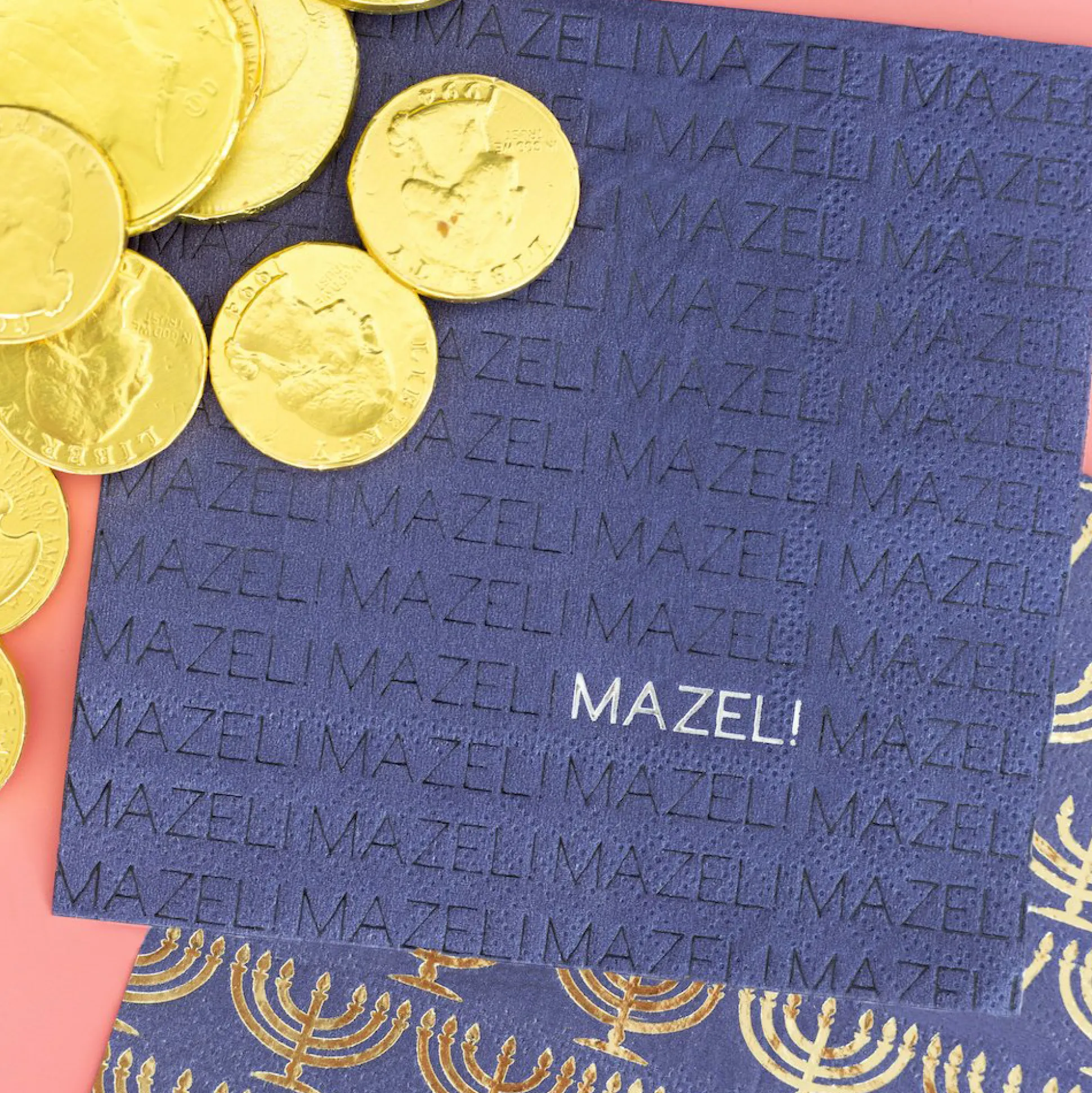 Navy "Mazel" Cocktail Napkins, Set of 20