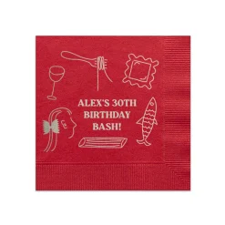 Pasta Party Hand-Drawn Napkin, Silver Foil