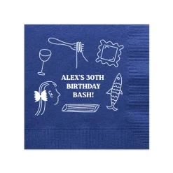 Pasta Party Hand-Drawn Napkin, White Foil