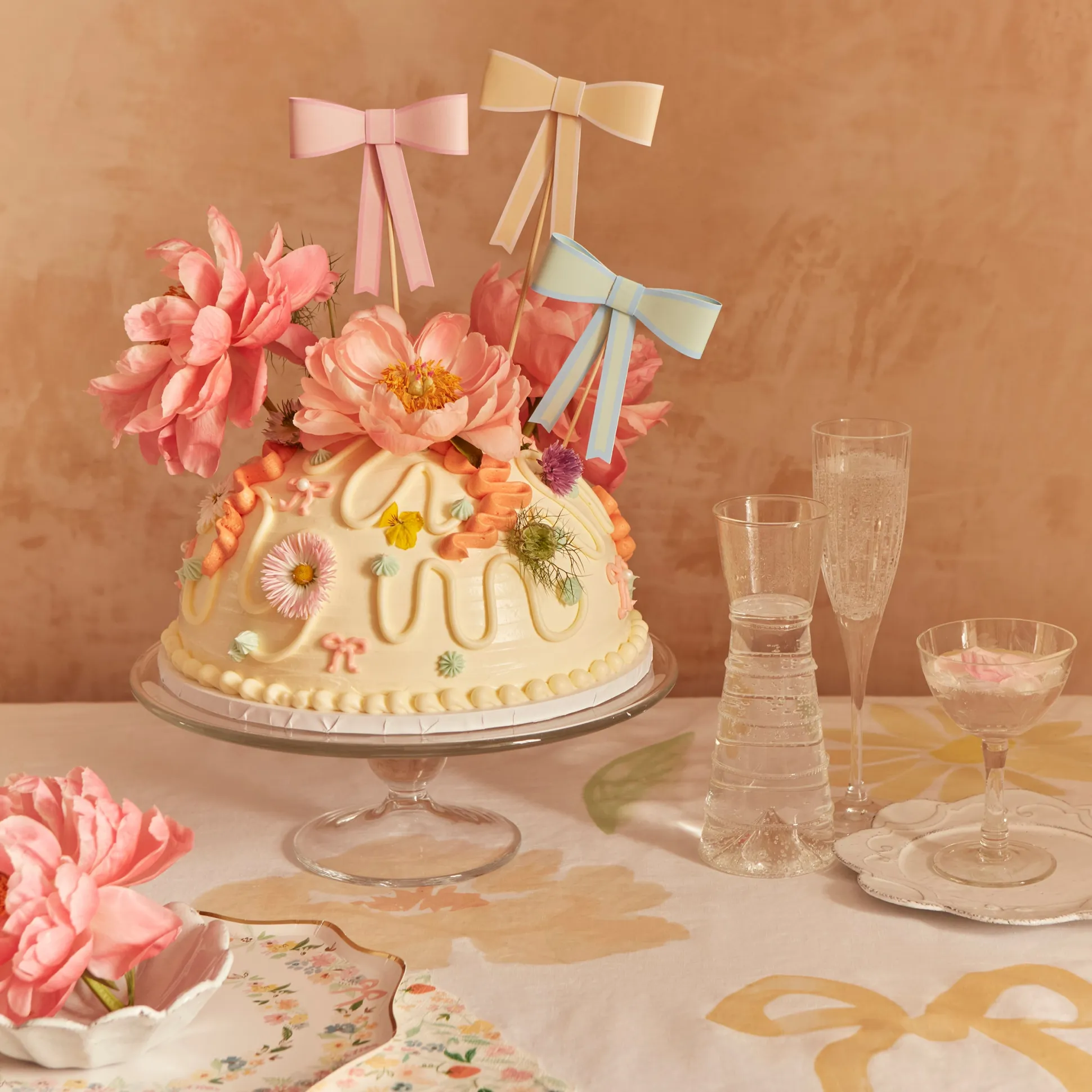 Pastel Bow Cake Toppers, Pack of 3