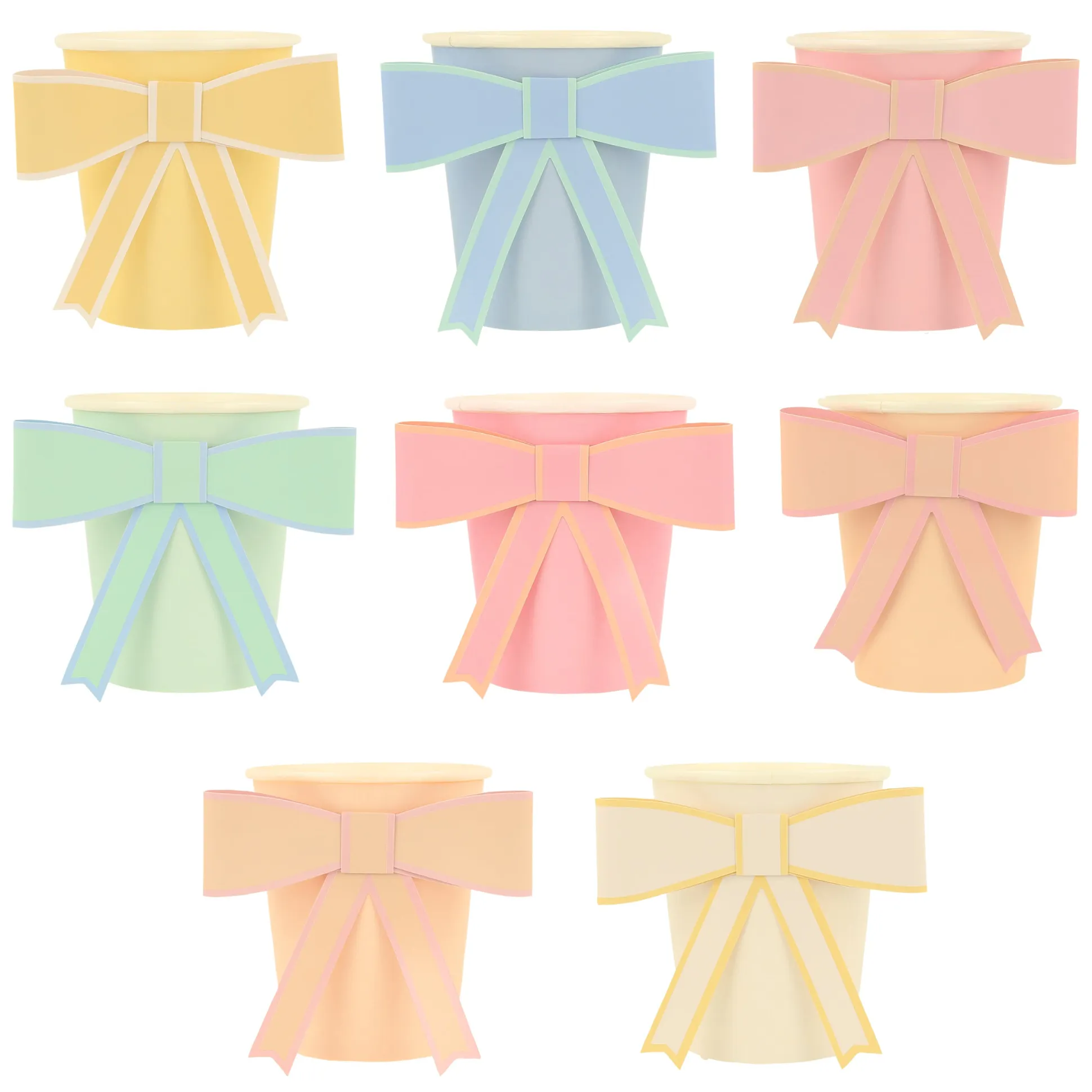 Pastel Bow Cups, Pack of 8