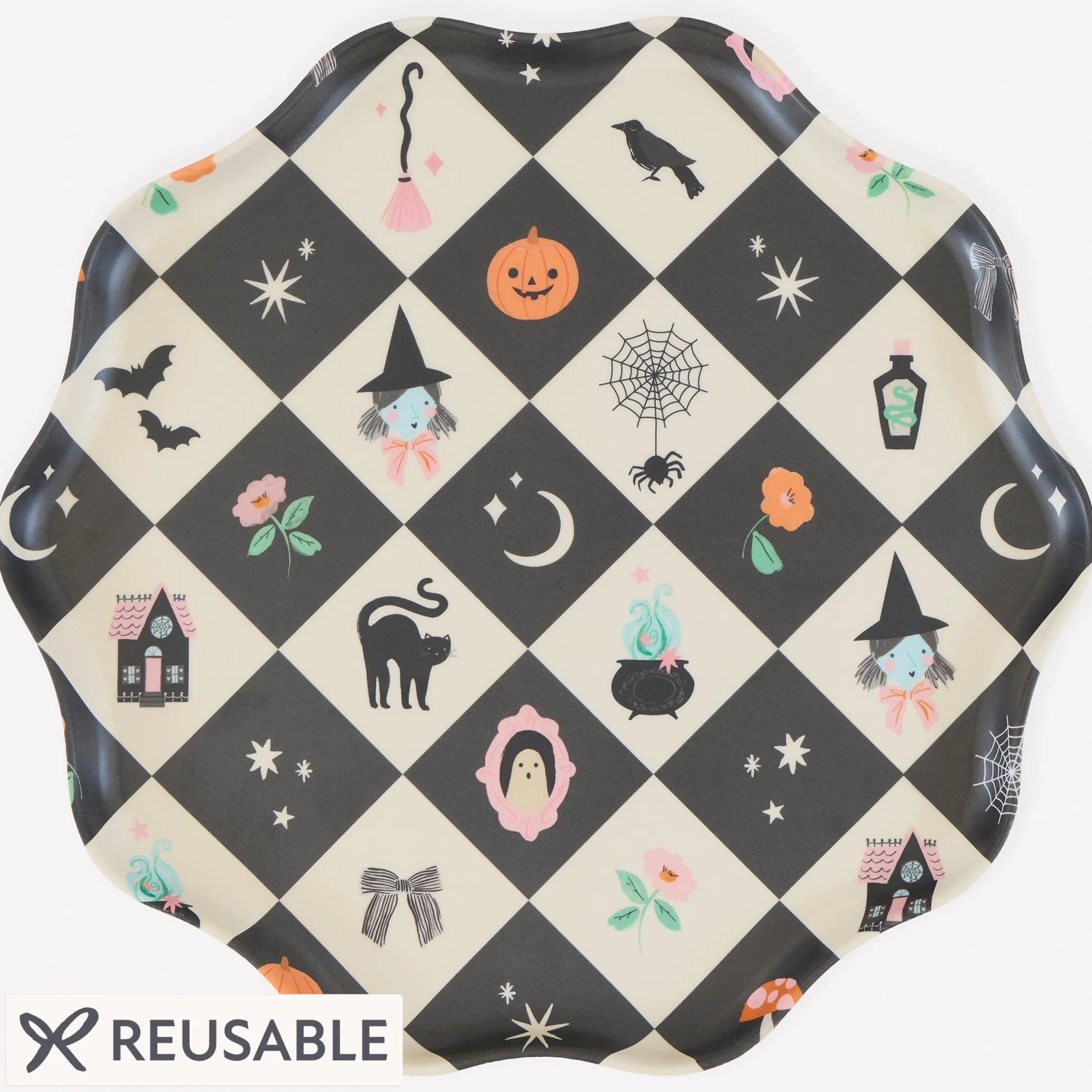 Patchwork Halloween Reusable Large Plates (x 4)