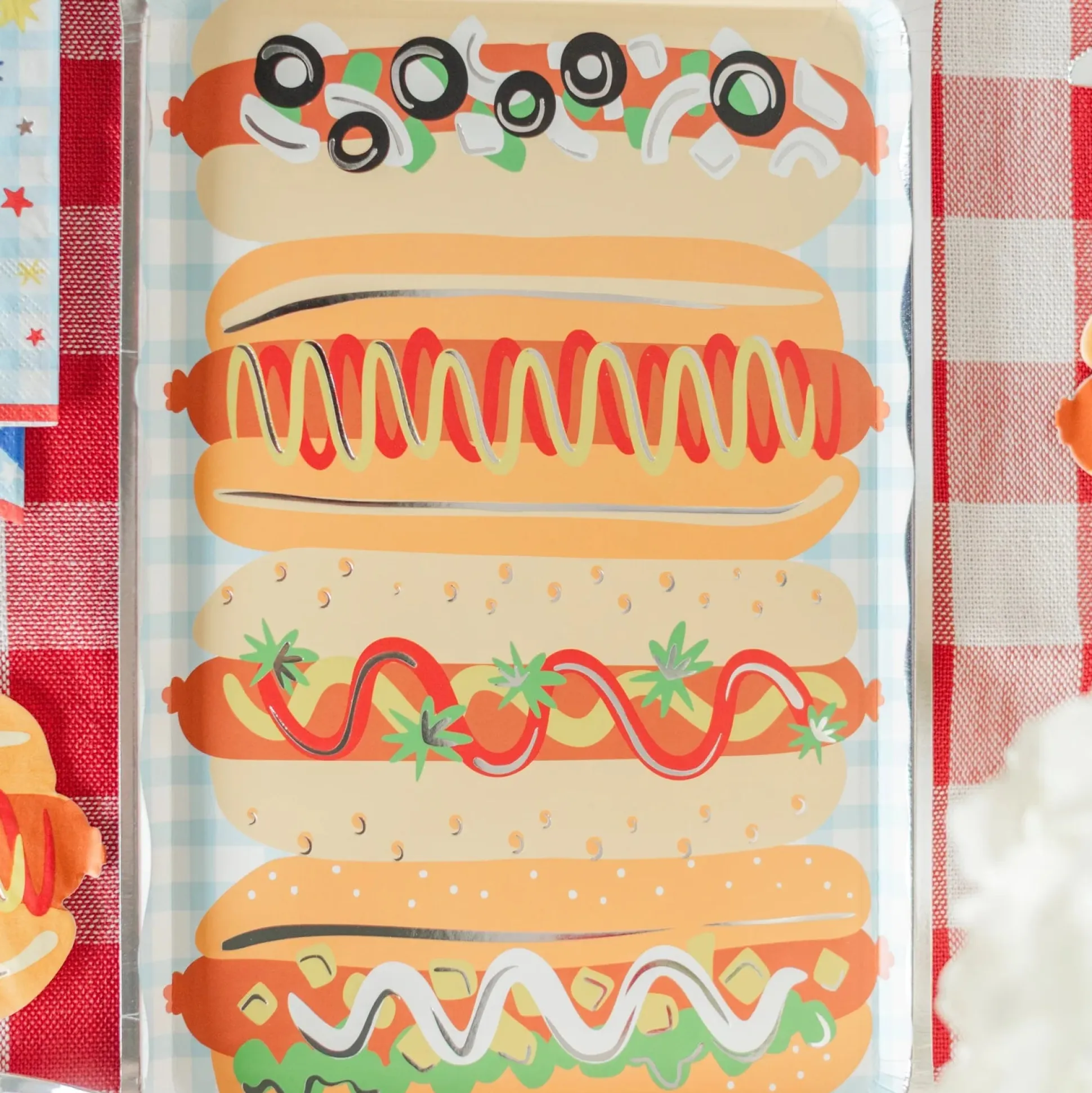 Patriotic Hot Dog Platter Shaped Plates, Pack of 8