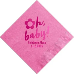 Personalized Oh Baby! Napkin, Fuchsia Foil