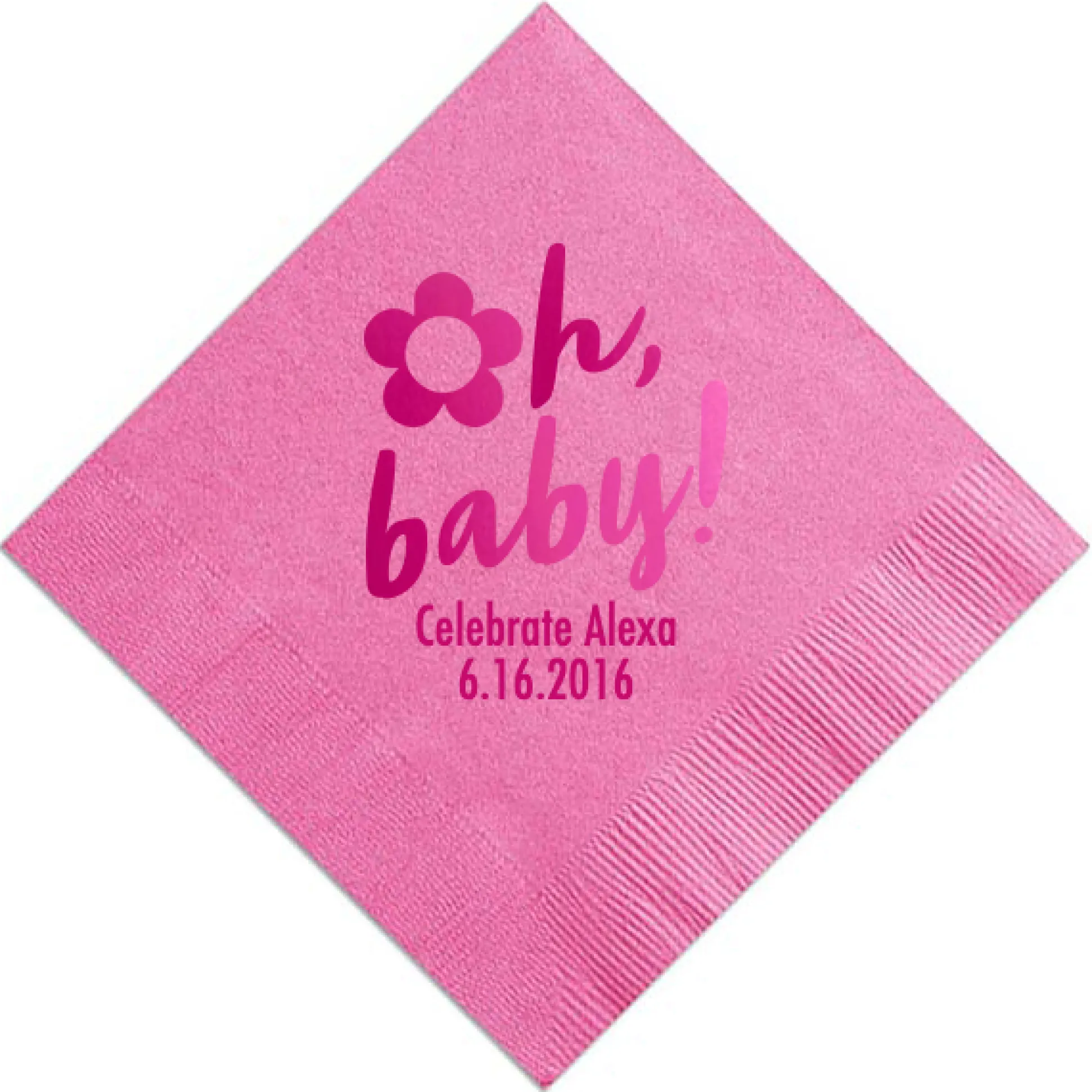 Personalized Oh Baby! Napkin, Fuchsia Foil