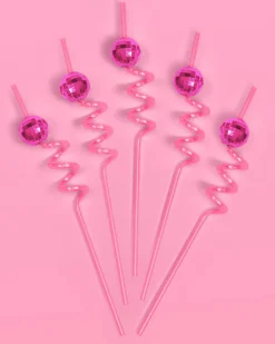 Pink Disco Straws - 12 Reusable Straws